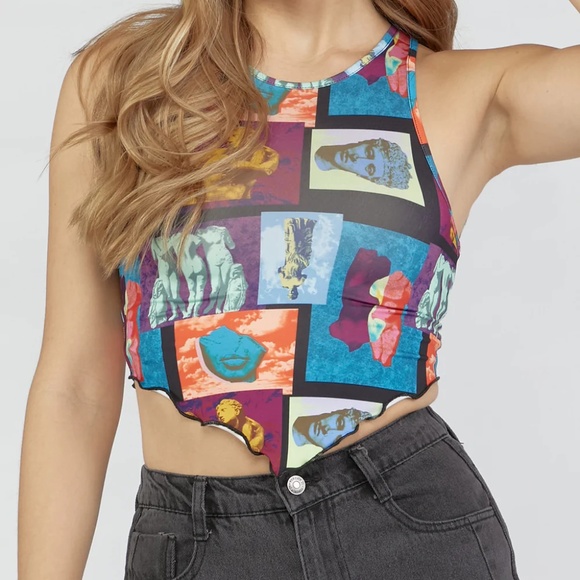 Printed Pointed Hem Cropped Tank - Picture 1 of 3